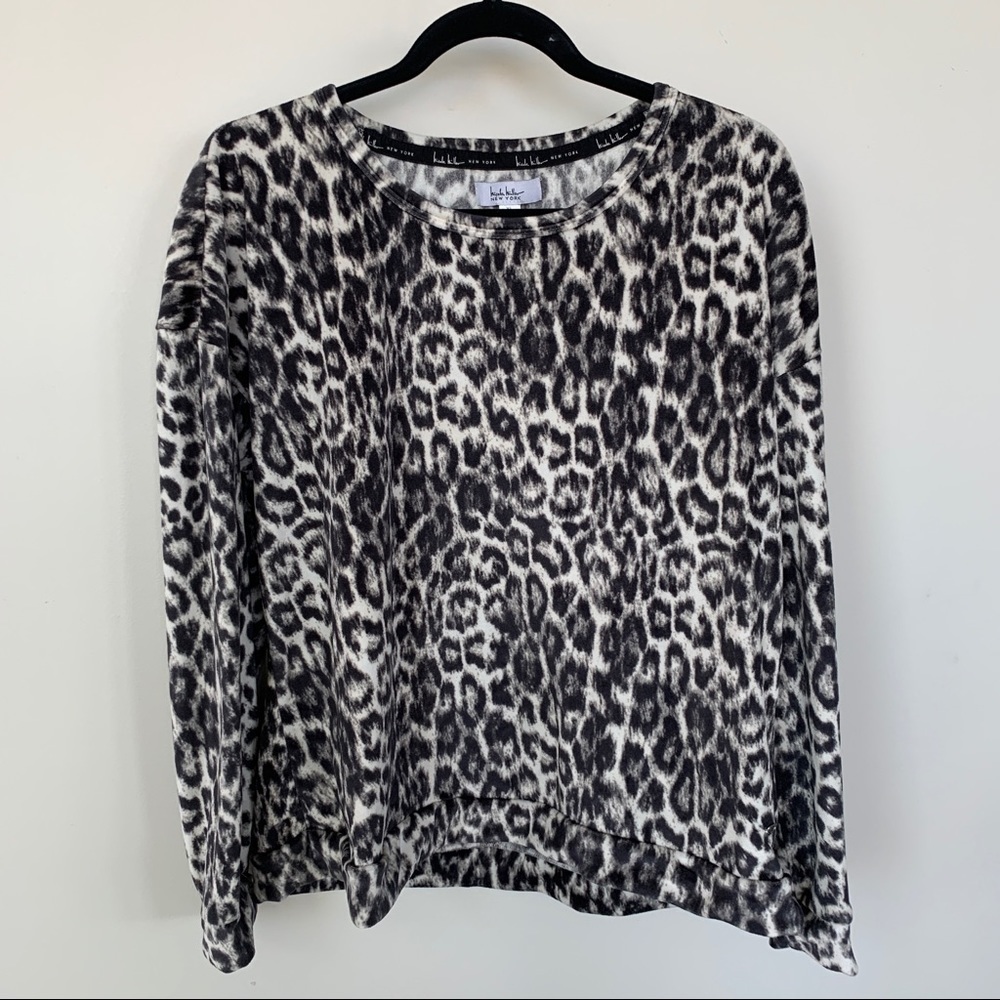 Nicole Miller‎ Leopard Print Long Sleeve Top Sz XL